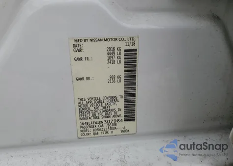2019 Nissan Altima Sl from USA, damaged, VIN 1N4BL4EW1KN307984